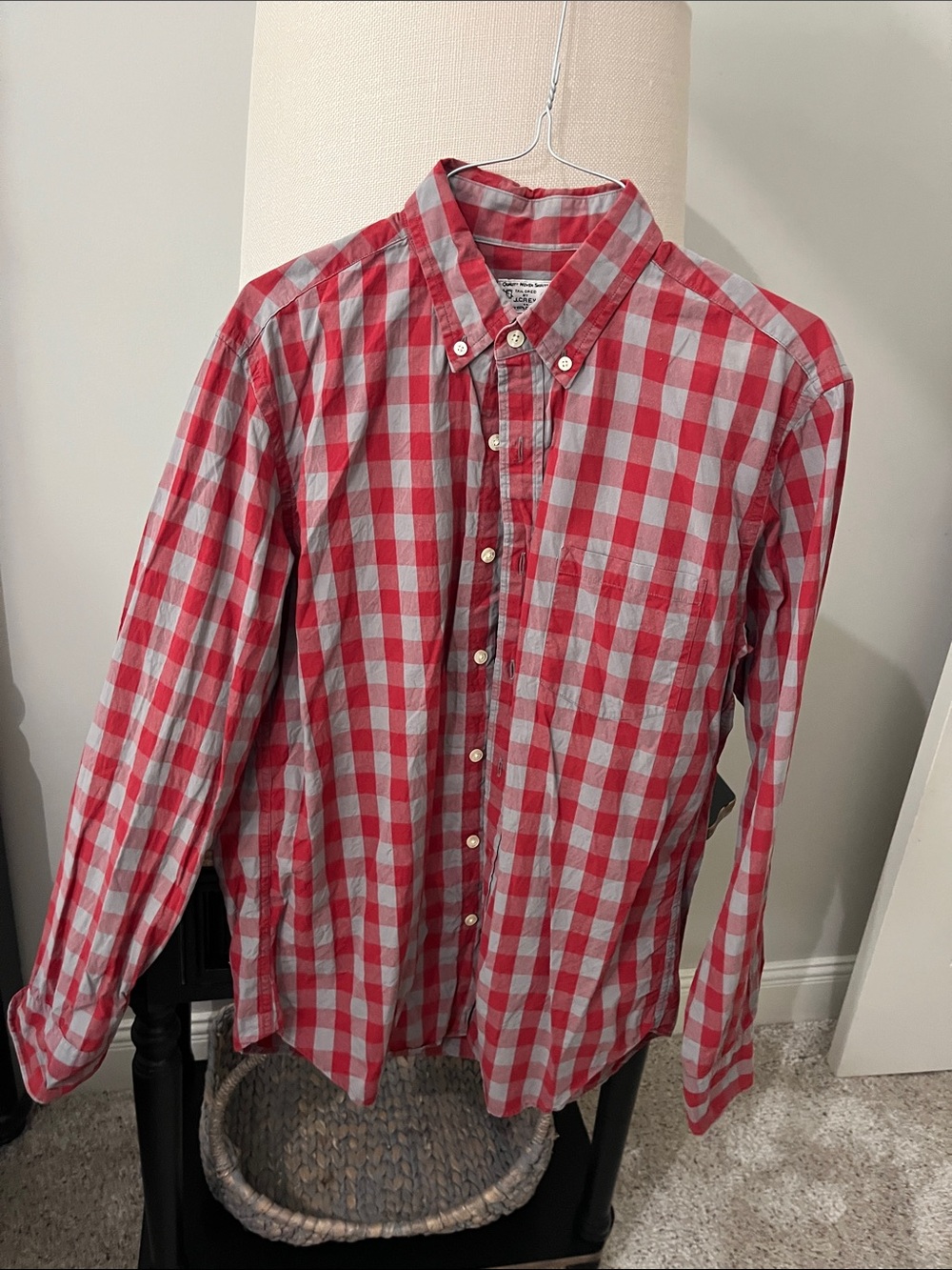 J. Crew Red and White Gingham Button-Down Shirt